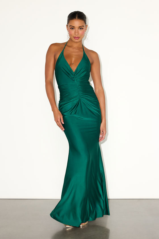 Zaniya Plum Ruched Halter Maxi Dress
