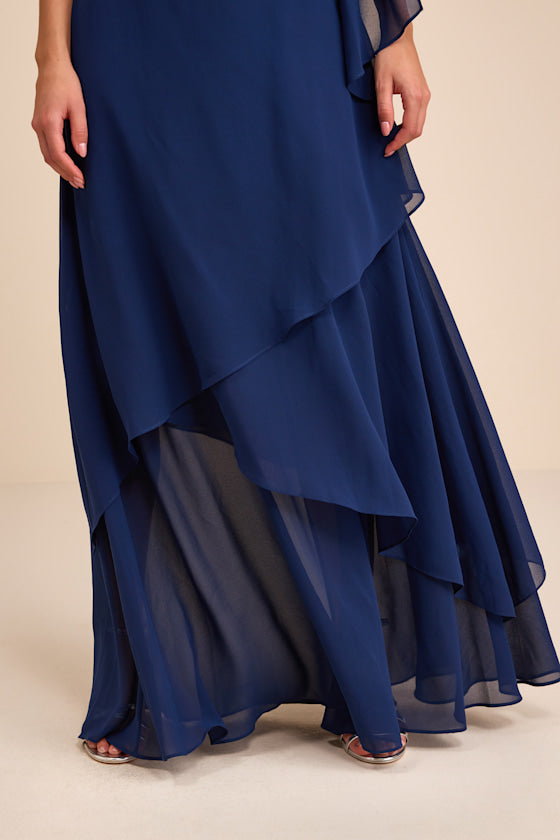 Camellia Light Yellow One-Shoulder Bow Maxi Dress