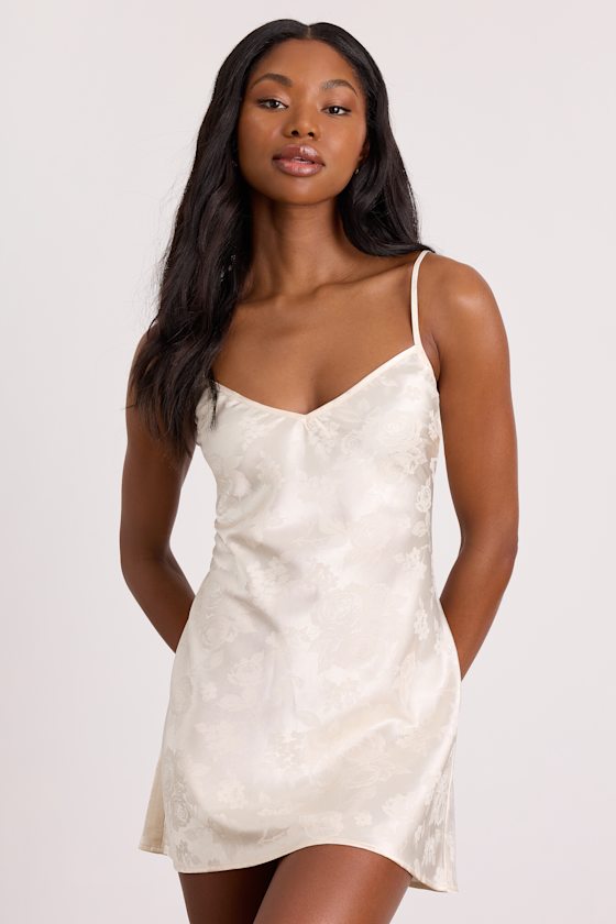 Lyria Champagne Satin Jacquard Lingerie Slip