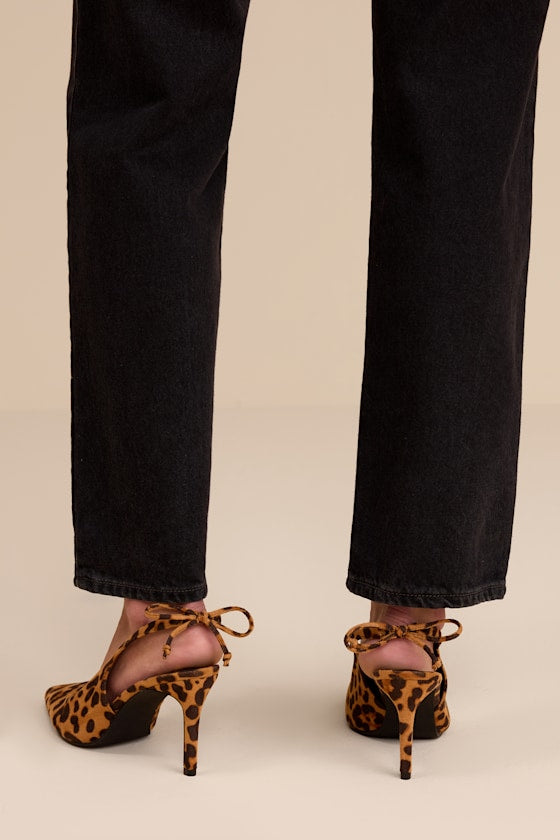 Lacey Leopard Suede Pointed-Toe Slingback Pumps