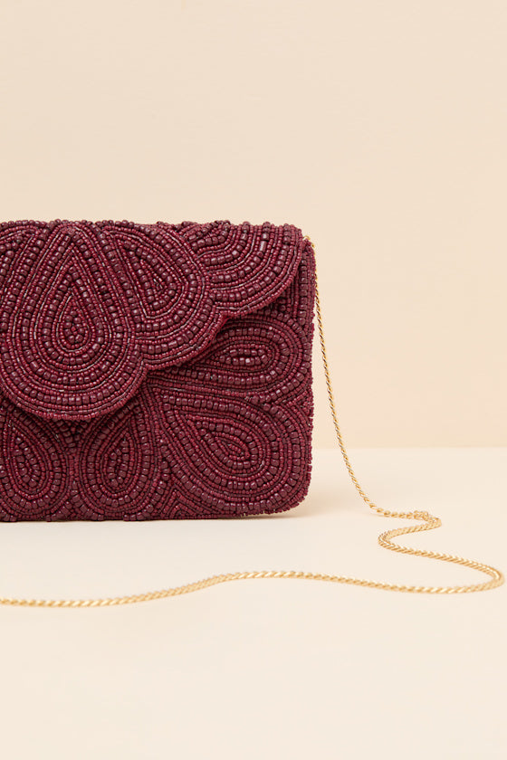 Stunning Addition Burgundy Beaded Clutch