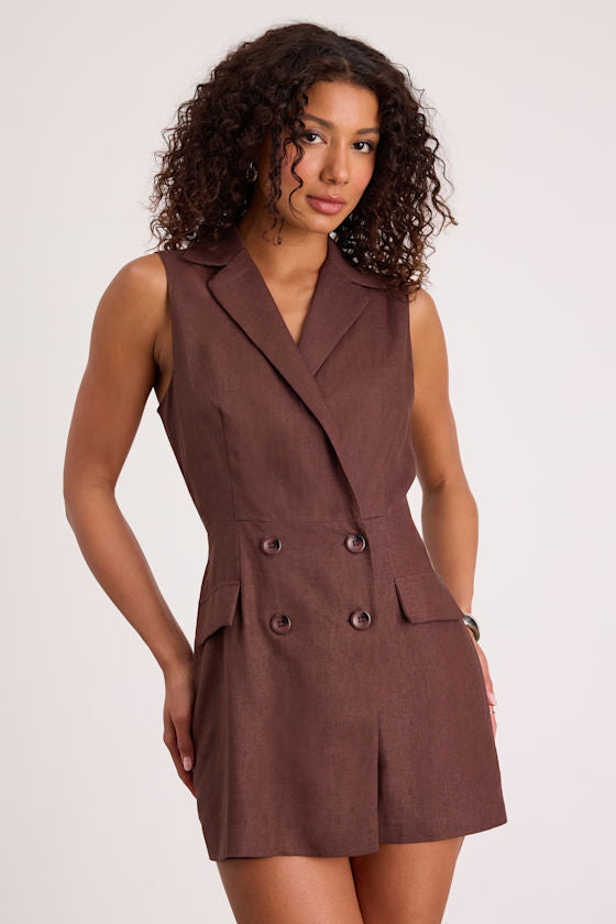 Paris Light Blue Tweed Collared Romper
