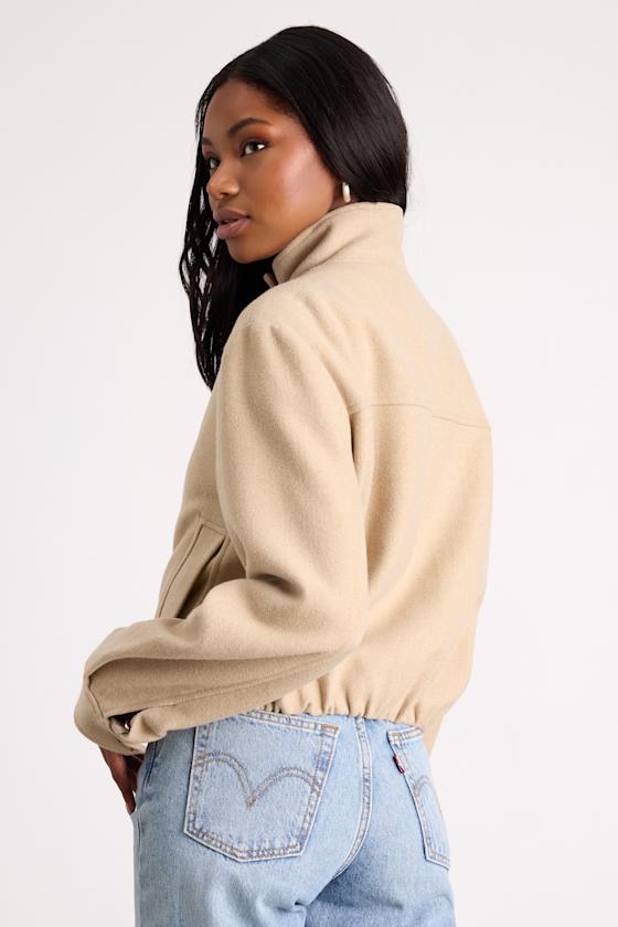 Jinora Light Beige Zip-Front Bomber Jacket