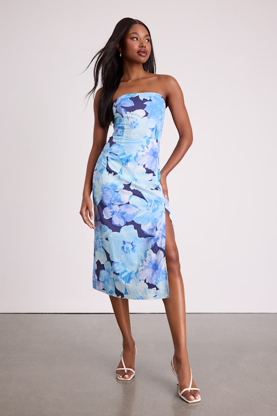 Bold Tendencies Fuchsia Floral Strapless Cutout Midi Dress