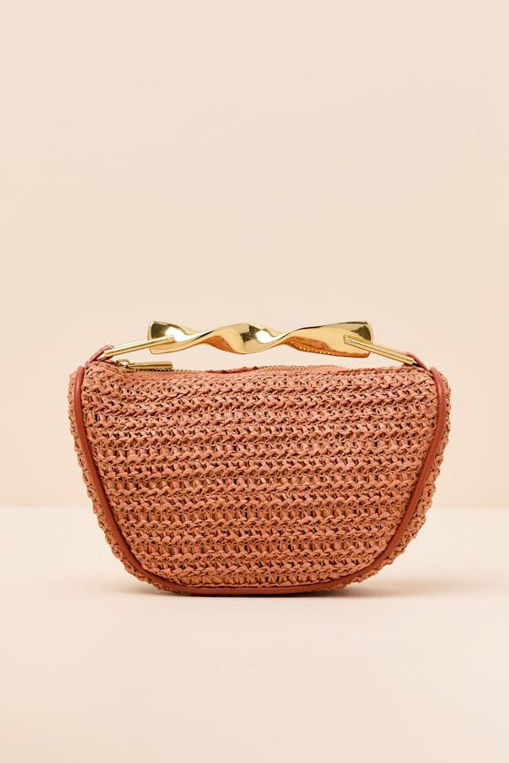 Delta Burnt Orange Raffia Twisted Handle Crossbody Handbag