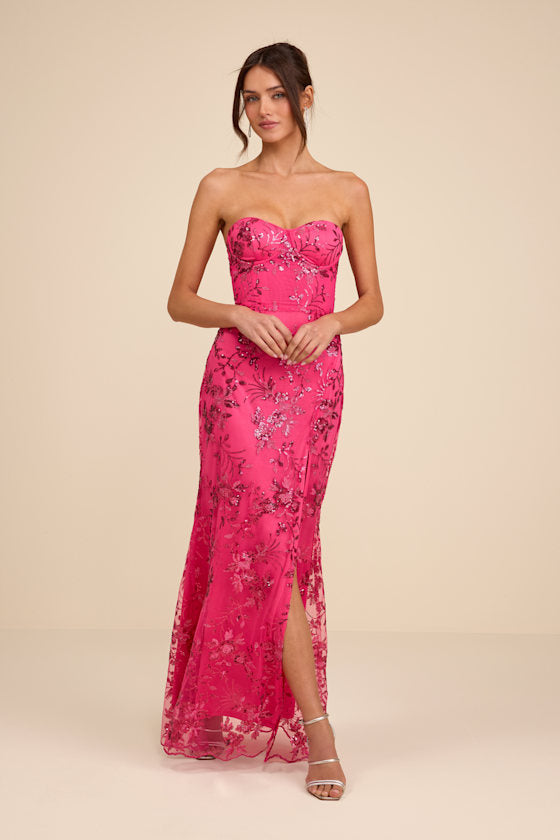 Confident Sensation Black Sequin Strapless Bustier Maxi Dress