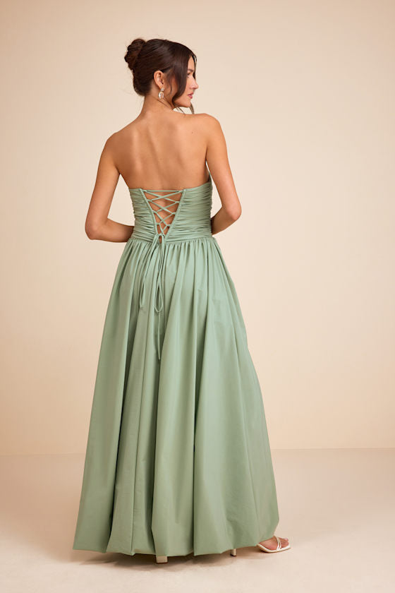 Marilou Black Strapless Ruched Lace-Up Maxi Dress