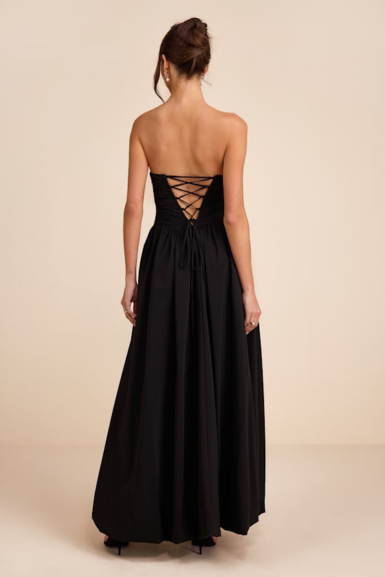 Marilou Sage Green Strapless Ruched Lace-Up Maxi Dress