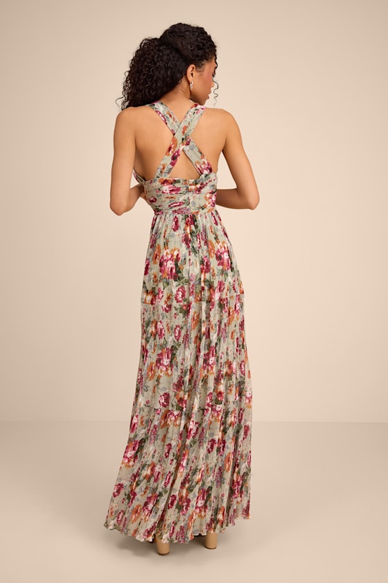 Leora Light Blue Pleated Tiered Maxi Dress