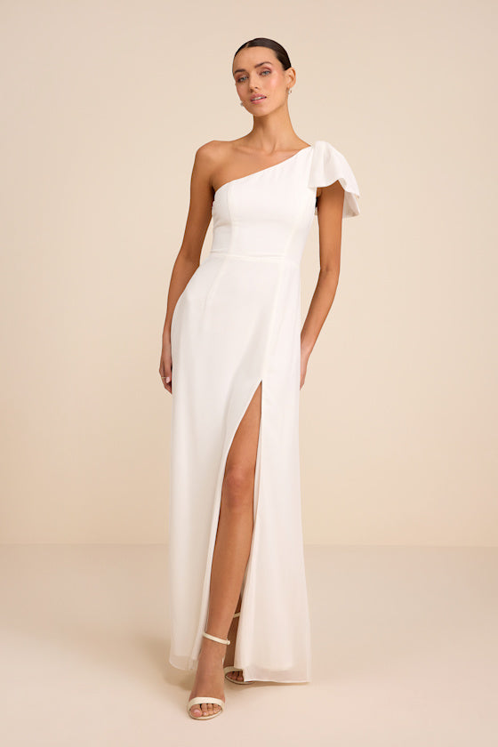 Simply Brilliant Black One-Shoulder Bow Maxi Dress