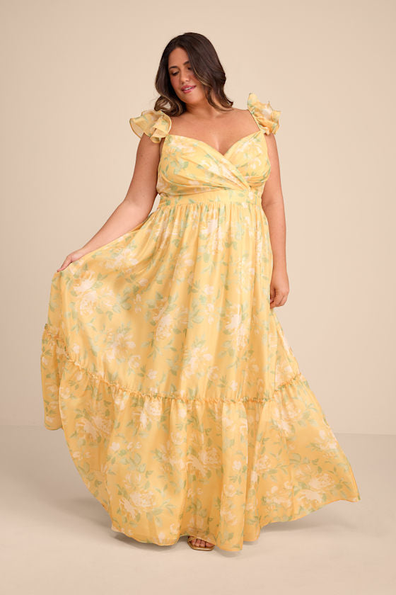 Soiree Perfection Green Floral Ruffled Tiered Maxi Dress