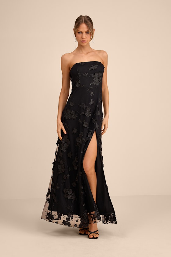 Rare Presence Powder Blue 3D Floral Embroidered Maxi Dress