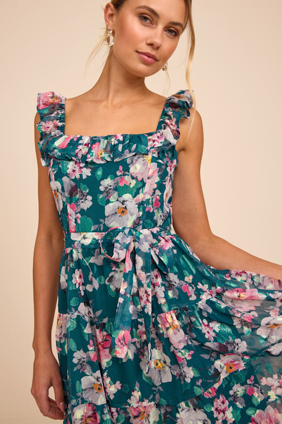 Shela Ivory Floral Jacquard Tiered Midi Dress
