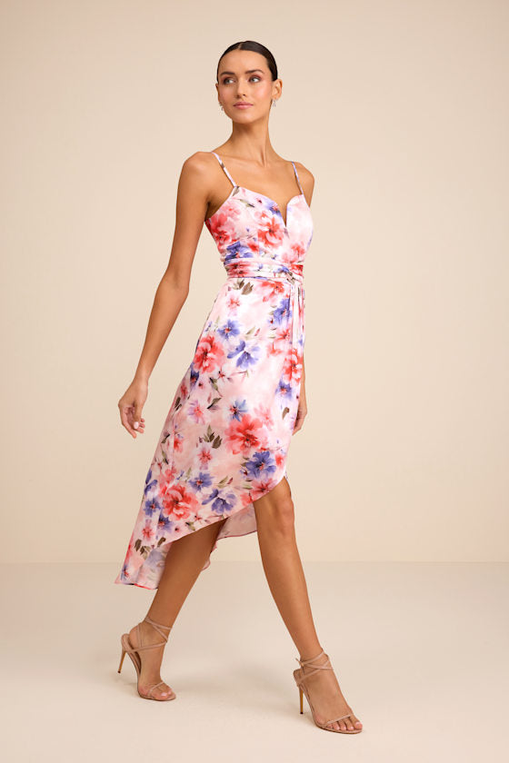 My Favorite Day Red Floral Print Tulip Skirt Midi Dress