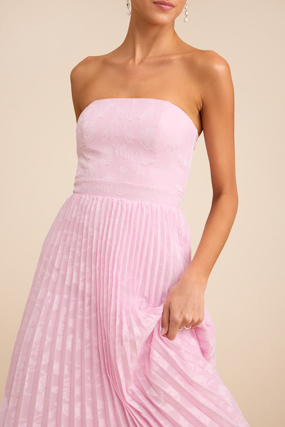 Perfectly Stunning Navy Jacquard Strapless Midi Dress
