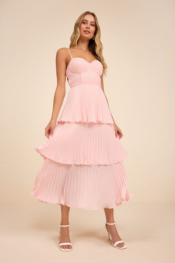 Cascading Crush Emerald Tiered Bustier Midi Dress