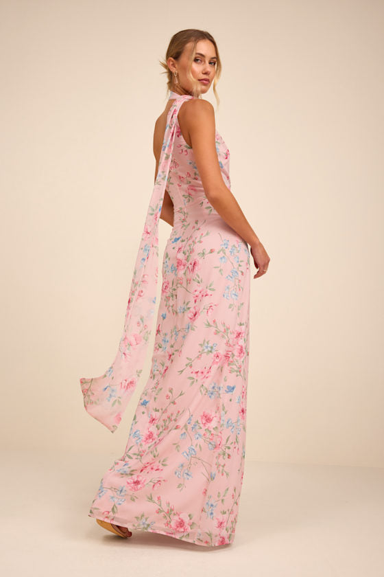 Adeline Lavender One-Shoulder Scarf Maxi Dress