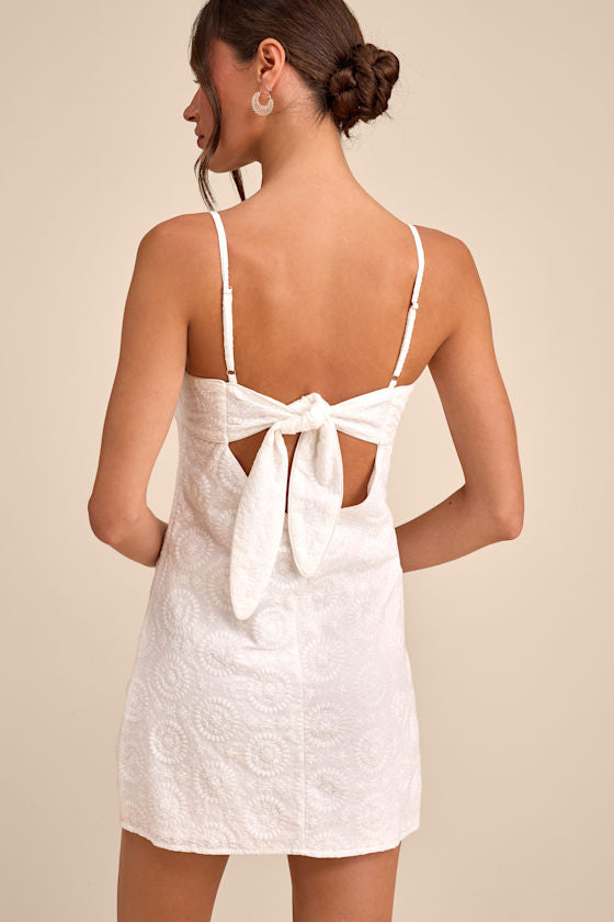 Canella Cream Multi Embroidered Tie-Back Mini Dress