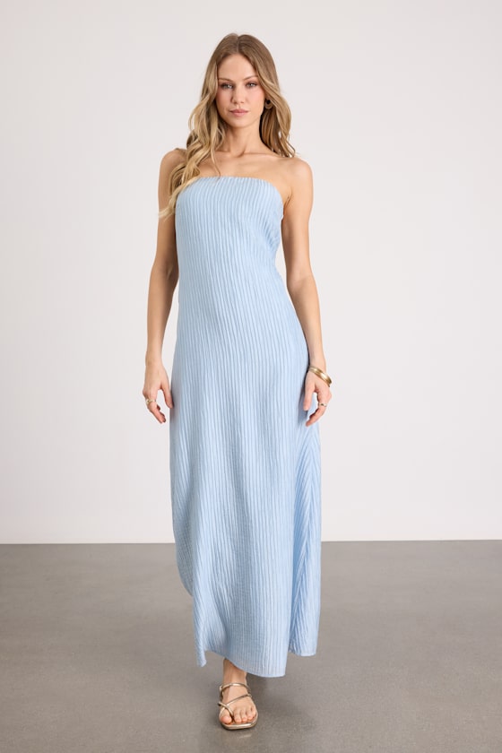 Radiant Season Light Blue Plisse Cutout Strapless Maxi Dress