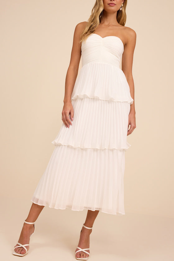 Seriously Sensational Light Blue Strapless Tiered Midi Dress