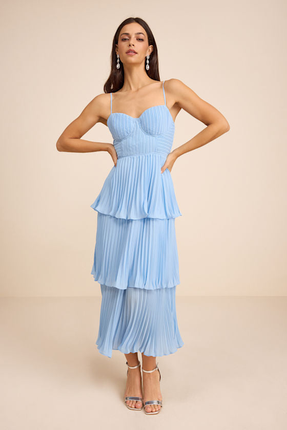 Cascading Crush Lavender Tiered Bustier Midi Dress