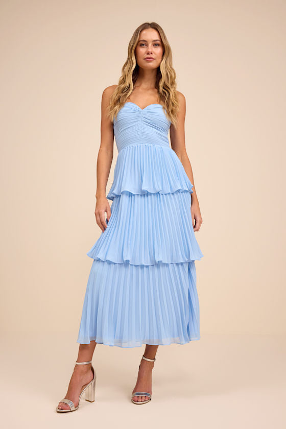 Seriously Sensational Plum Strapless Tiered Midi Dress