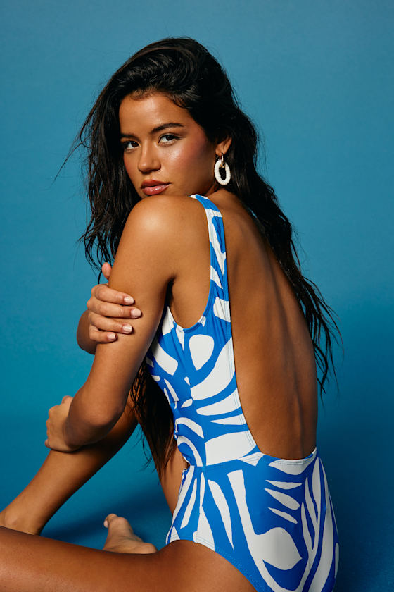 Bolonia Bright Blue Abstract Cutout One-Piece Swimsuit