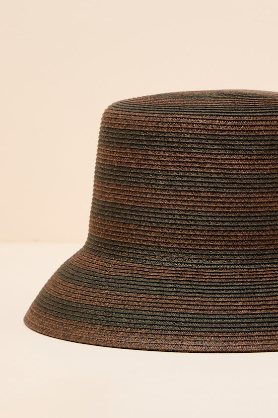 Nova Brown Striped Woven Bucket Hat