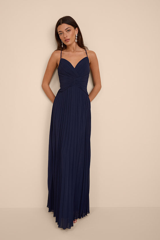 Corella Light Pink Pleated Backless Maxi Dress