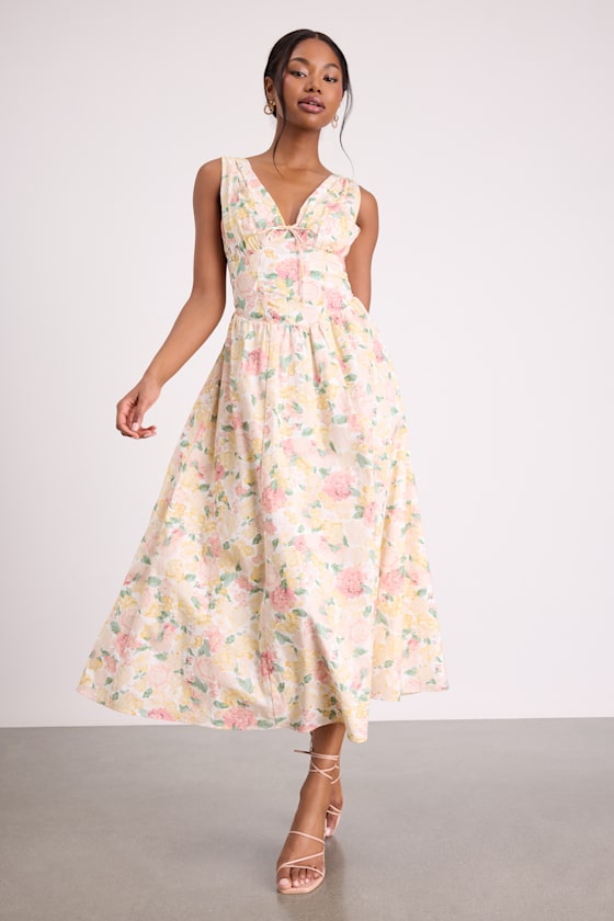 Lettie Navy Poplin Plunge Neck Midi Dress