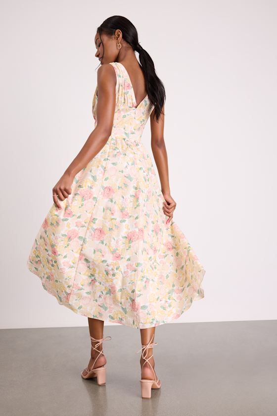 Lettie Red Poplin Plunge Neck Midi Dress