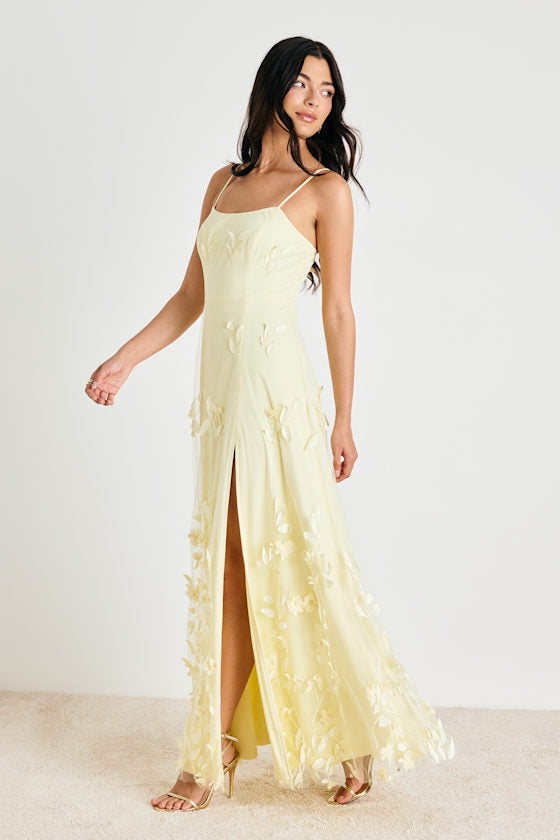 Abundant Charm Navy Blue 3D Floral Applique Maxi Dress