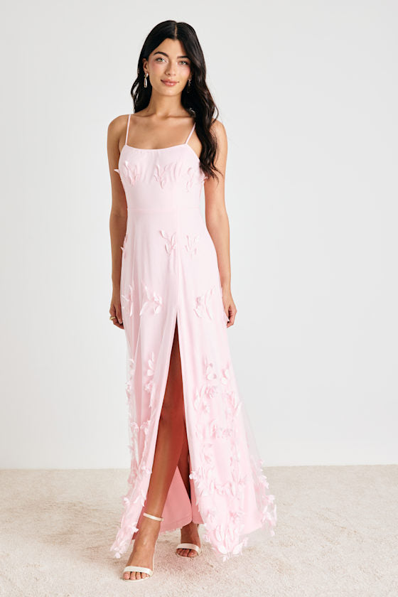 Abundant Charm Pale Yellow 3D Floral Applique Maxi Dress