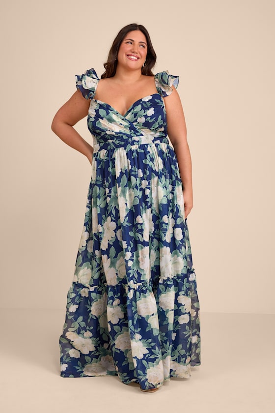 Soiree Perfection Green Floral Ruffled Tiered Maxi Dress