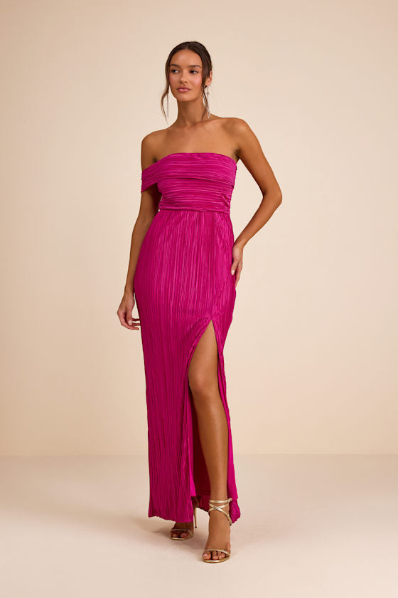 Poised Performance Blue Plisse One-Shoulder Maxi Dress