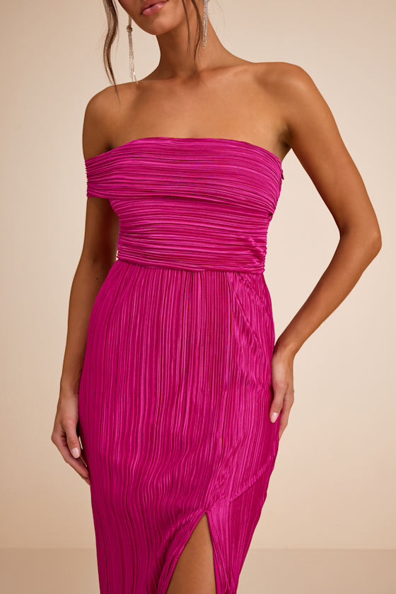 Poised Performance Rust Red Plisse One-Shoulder Maxi Dress