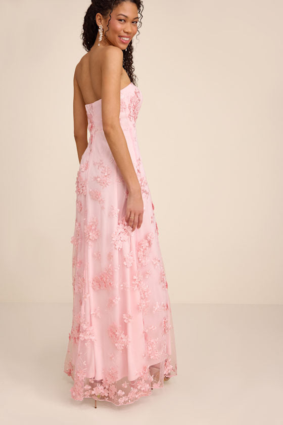 Rare Presence Powder Blue 3D Floral Embroidered Maxi Dress