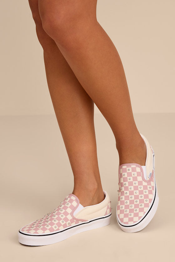 Classic Glacial Slate Checkerboard Rhinestone Slip-On Sneakers
