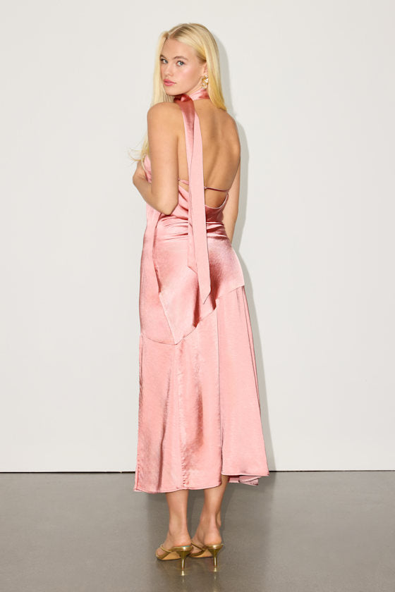 Reglan Lime Satin One-Shoulder Sash Midi Dress