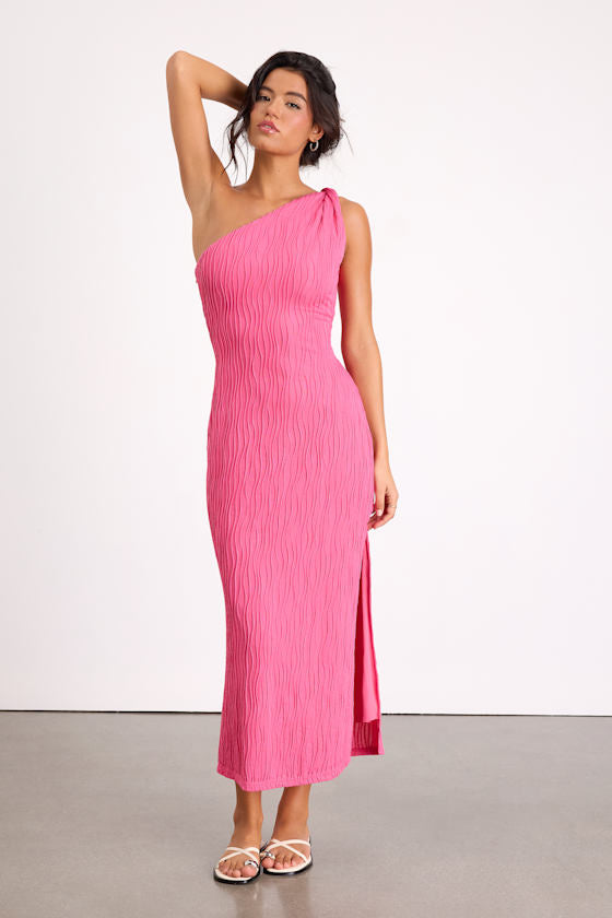 Aristea Light Green Textured One-Shoulder Midi Dress