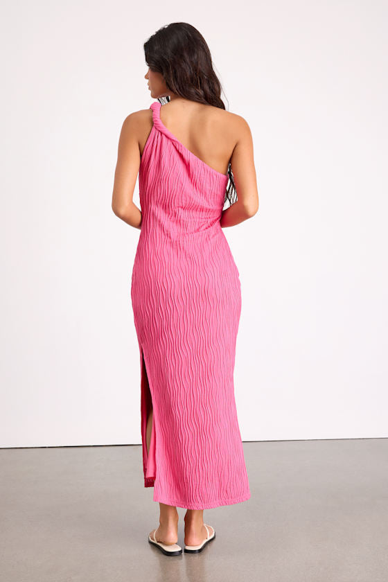 Aristea Light Green Textured One-Shoulder Midi Dress