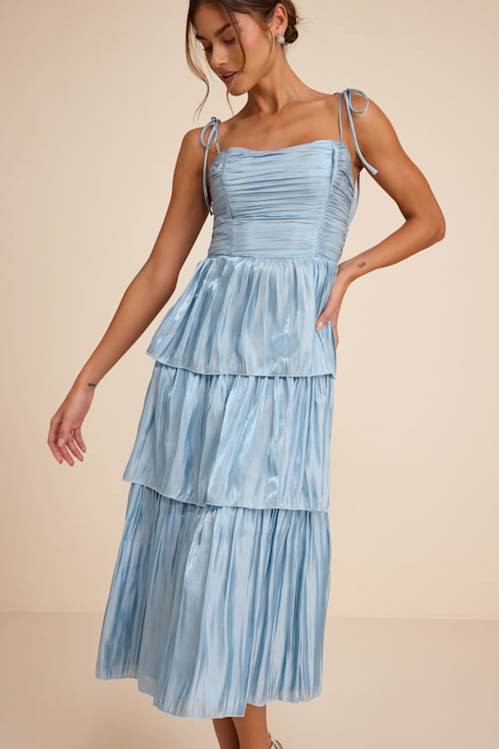 Tennon Dusty Rose Plisse Tiered Midi Dress