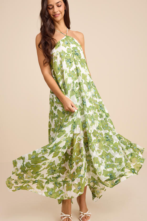 Dezzi Blush Multi Floral Halter Shift Maxi Dress