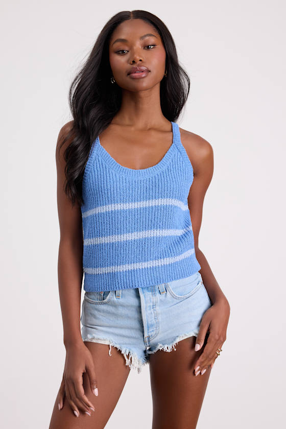 Effortless Sunshine Beige and Coral Striped Sweater Tank Top