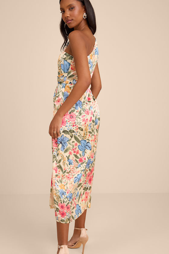 Rhema White Multi Abstract Print Satin Midi Dress