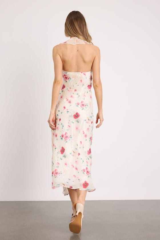 Etta Ivory Floral Ruffled Halter Midi Dress