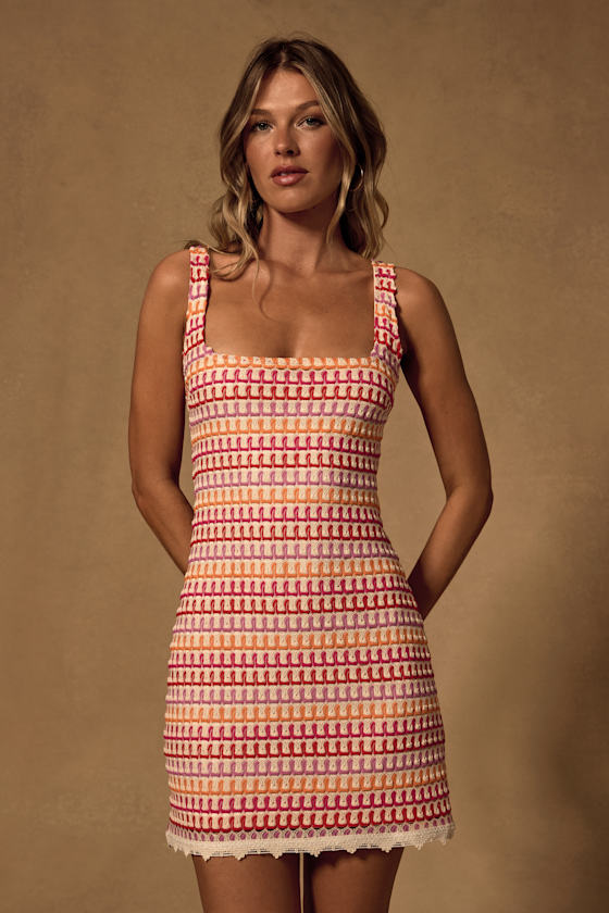 Alianora Cream and Black Crochet Mini Dress