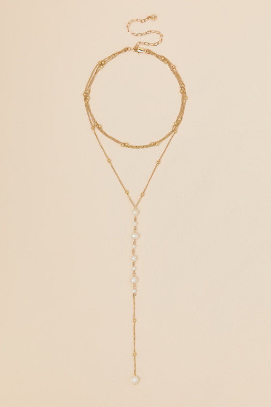 Coastal Pearl 14KT Gold Layered Lariat Necklace
