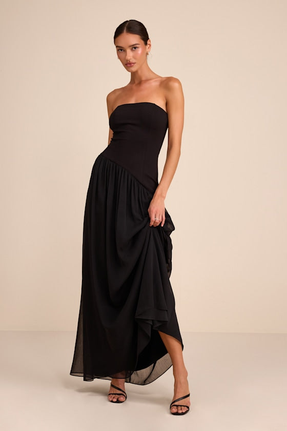 Beth Berry Pink Strapless Drop Waist Maxi Dress