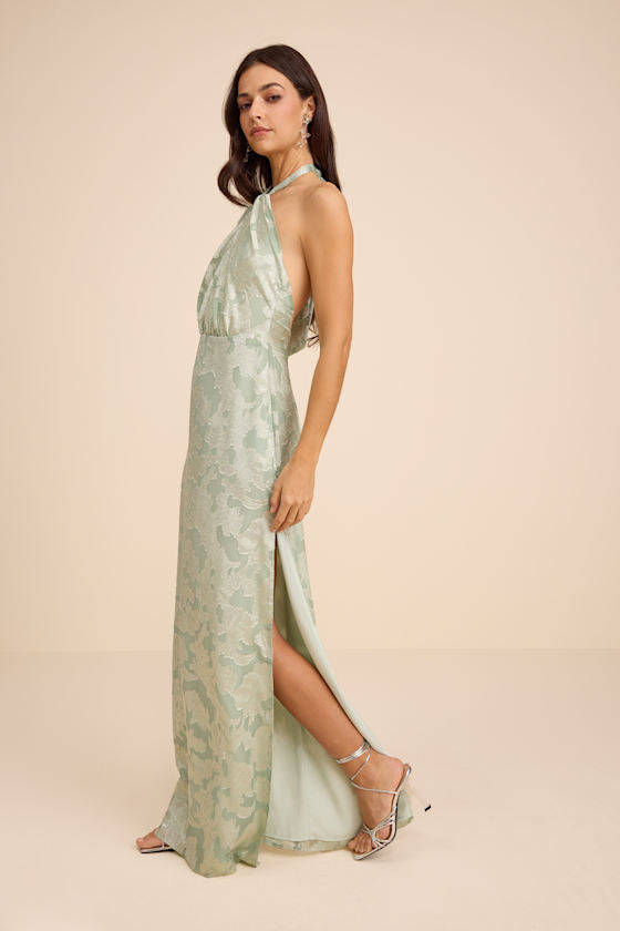 Indra Navy Floral Burnout Backless Maxi Dress